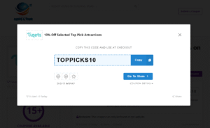 Example of a Tiqets coupon code being copied from Guideatour